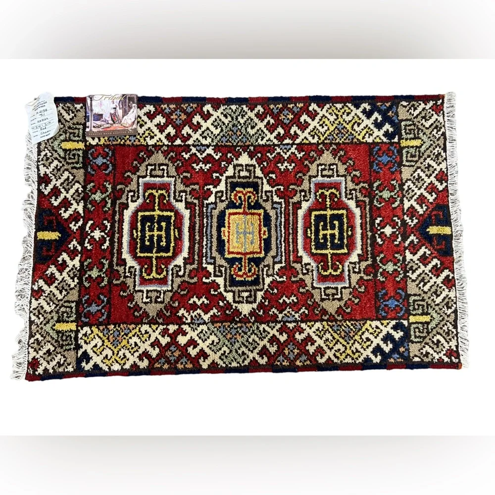 Tribal Collection Kazak Weave 100% Wool Pile Hand Knotted Rug Red Cream 2’x3’